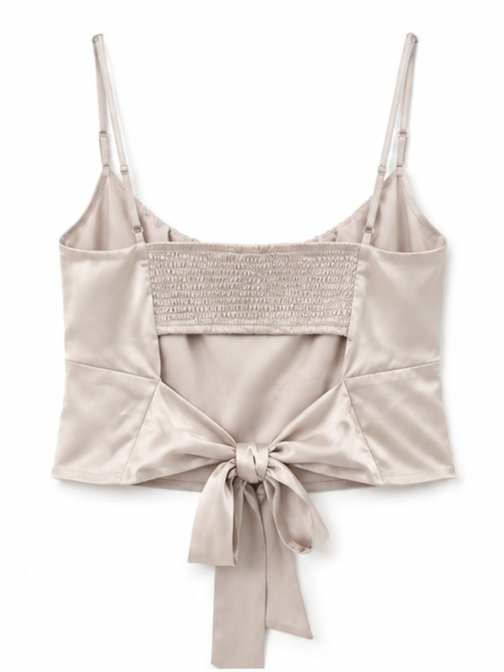Dynamite Satin Tie Back Crop Top Beige Cami Bustier Size Large NWT